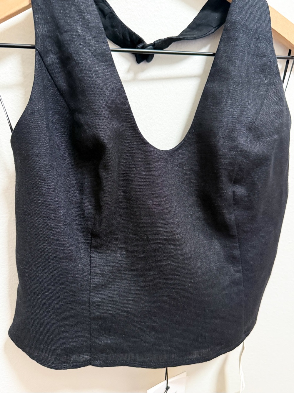 Reformation Sasha black linen top halter cropped tank casual summer trendy NWT 2 - Picture 5 of 10